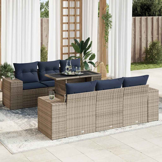 vidaXL Set Divani da Giardino 7pz con Cuscini Grigio Polyrattan Acacia