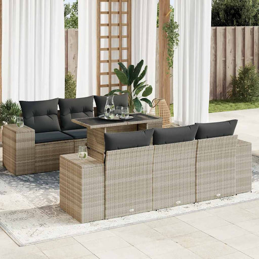 vidaXL Set Divani da Giardino 7pz con Cuscini Grigio Chiaro Polyrattan