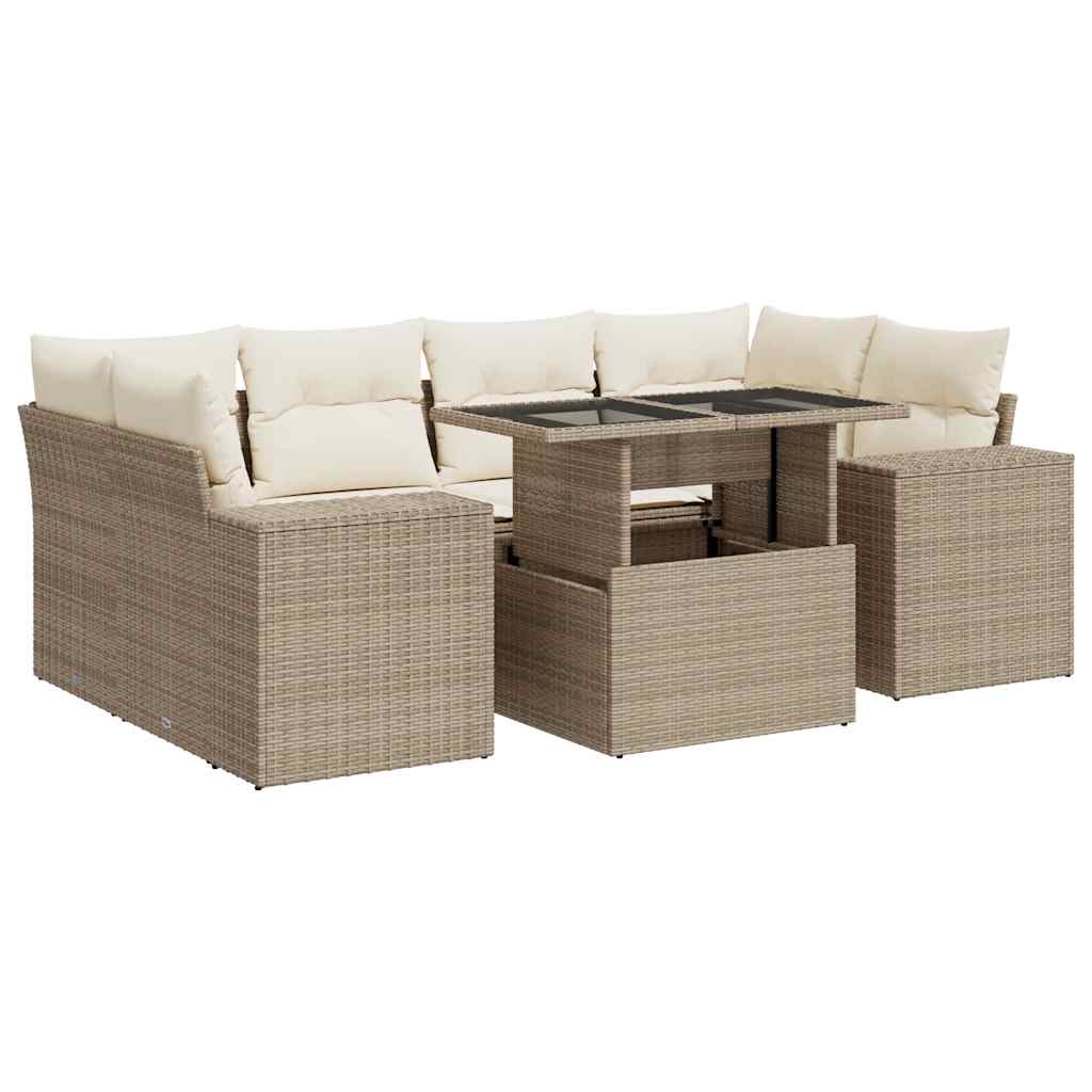 vidaXL Set Divani da Giardino 7 pz con Cuscini Beige in Polyrattan