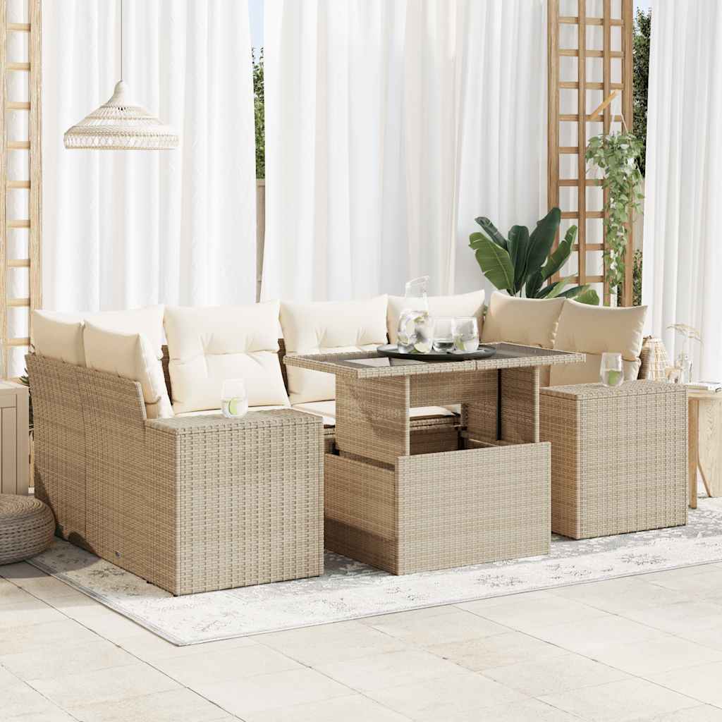 vidaXL Set Divani da Giardino 7 pz con Cuscini Beige in Polyrattan