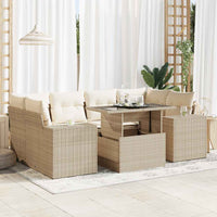 vidaXL Set Divani da Giardino 7 pz con Cuscini Beige in Polyrattan