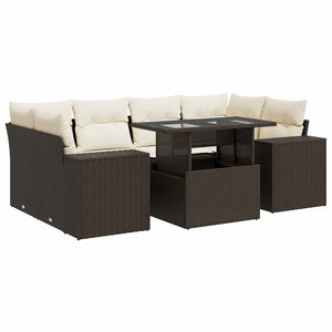 vidaXL Set Divani da Giardino 7 pz con Cuscini Marrone in Polyrattan
