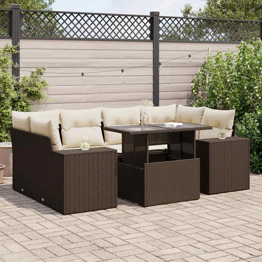 vidaXL Set Divani da Giardino 7 pz con Cuscini Marrone in Polyrattan
