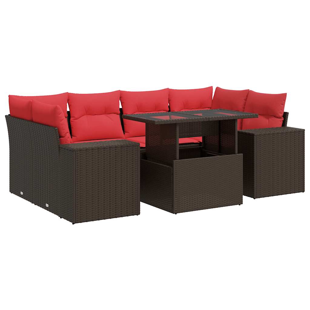 vidaXL Set Divani Giardino 7 pz con Cuscini Marrone Polyrattan