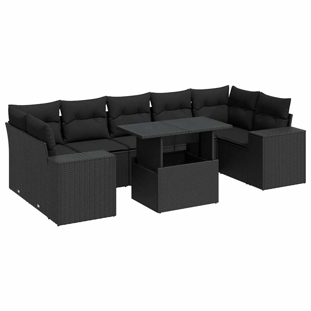 vidaXL Set Divani da Giardino con Cuscini 8 pz Nero in Polyrattan