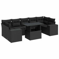 vidaXL Set Divani da Giardino con Cuscini 8 pz Nero in Polyrattan