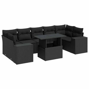 vidaXL Set Divani da Giardino con Cuscini 8 pz Nero in Polyrattan
