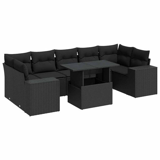 vidaXL Set Divani da Giardino con Cuscini 8 pz Nero in Polyrattan
