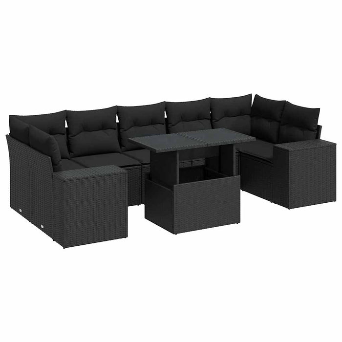 vidaXL Set Divani da Giardino con Cuscini 8 pz Nero in Polyrattan