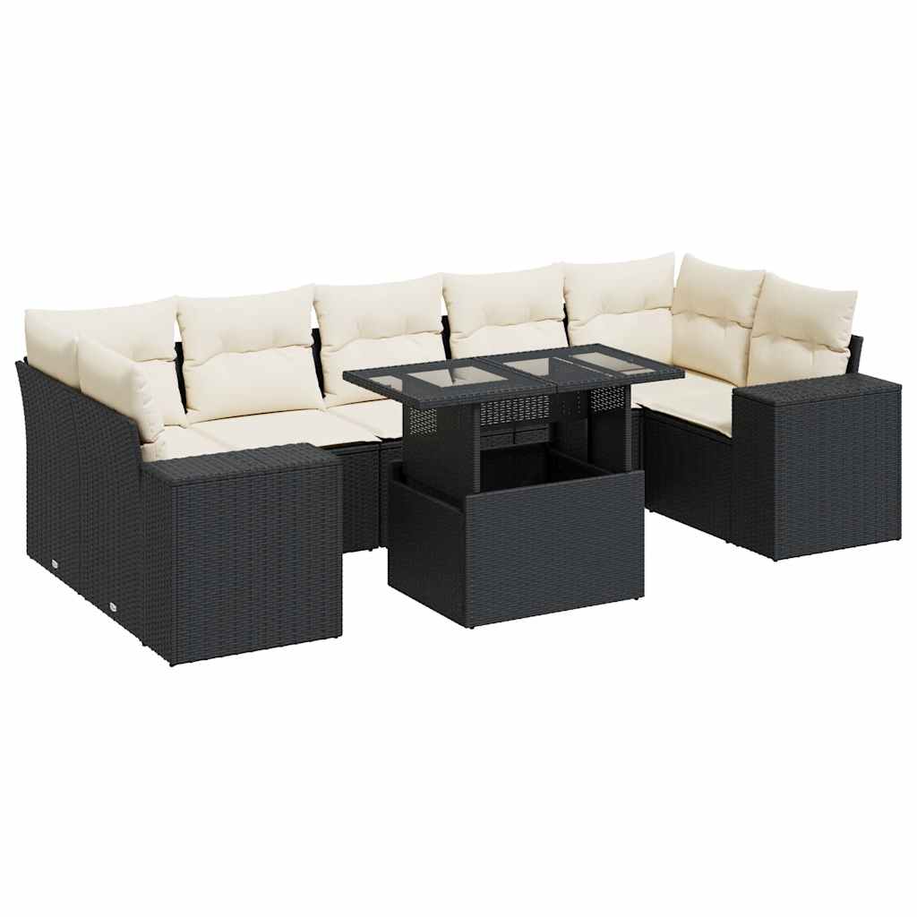 vidaXL Set Divani da Giardino con Cuscini 8 pz Nero in Polyrattan