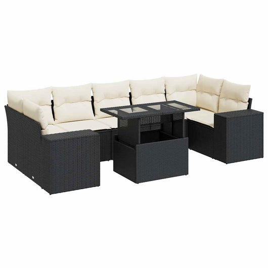 vidaXL Set Divani da Giardino con Cuscini 8 pz Nero in Polyrattan