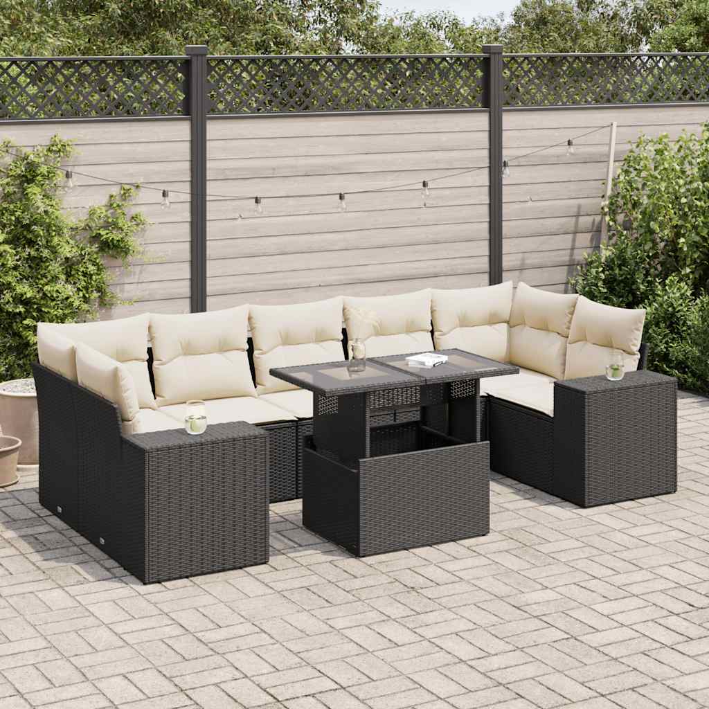 vidaXL Set Divani da Giardino con Cuscini 8 pz Nero in Polyrattan