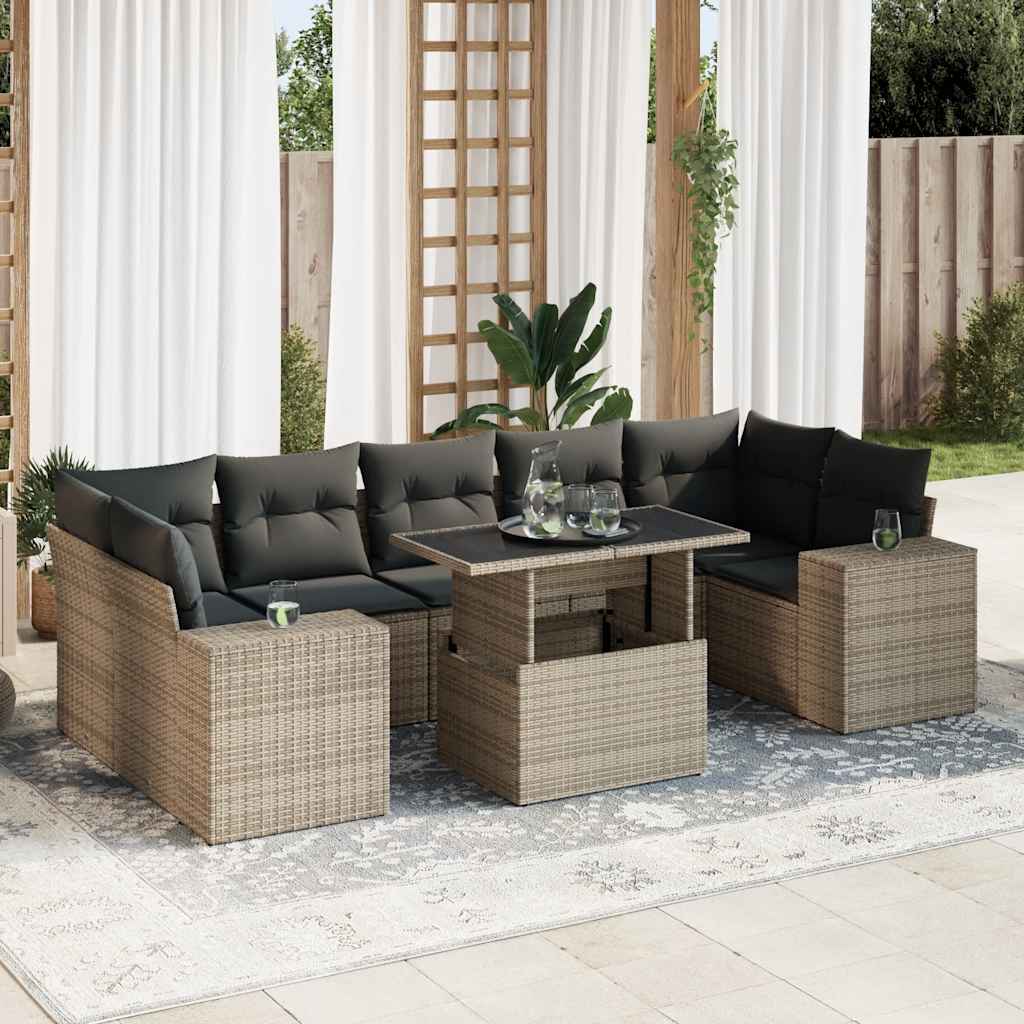 vidaXL Set Divano da Giardino 8 pz con Cuscini Grigio in Polyrattan
