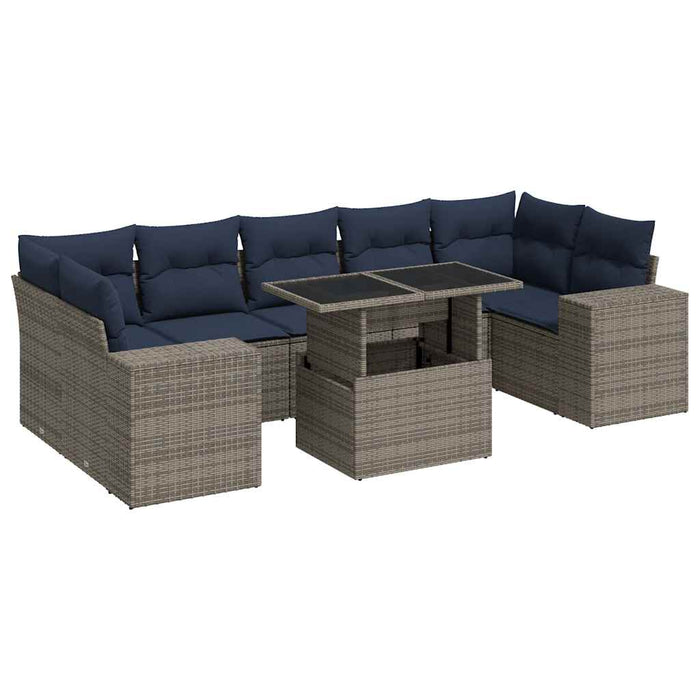 vidaXL Set Divano da Giardino 8pz con Cuscini Grigio Polyrattan Acacia