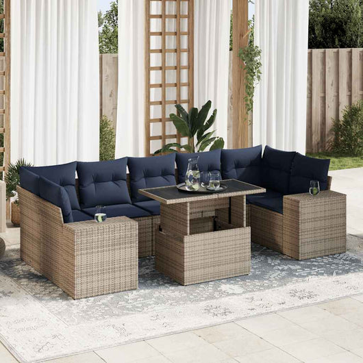 vidaXL Set Divano da Giardino 8pz con Cuscini Grigio Polyrattan Acacia
