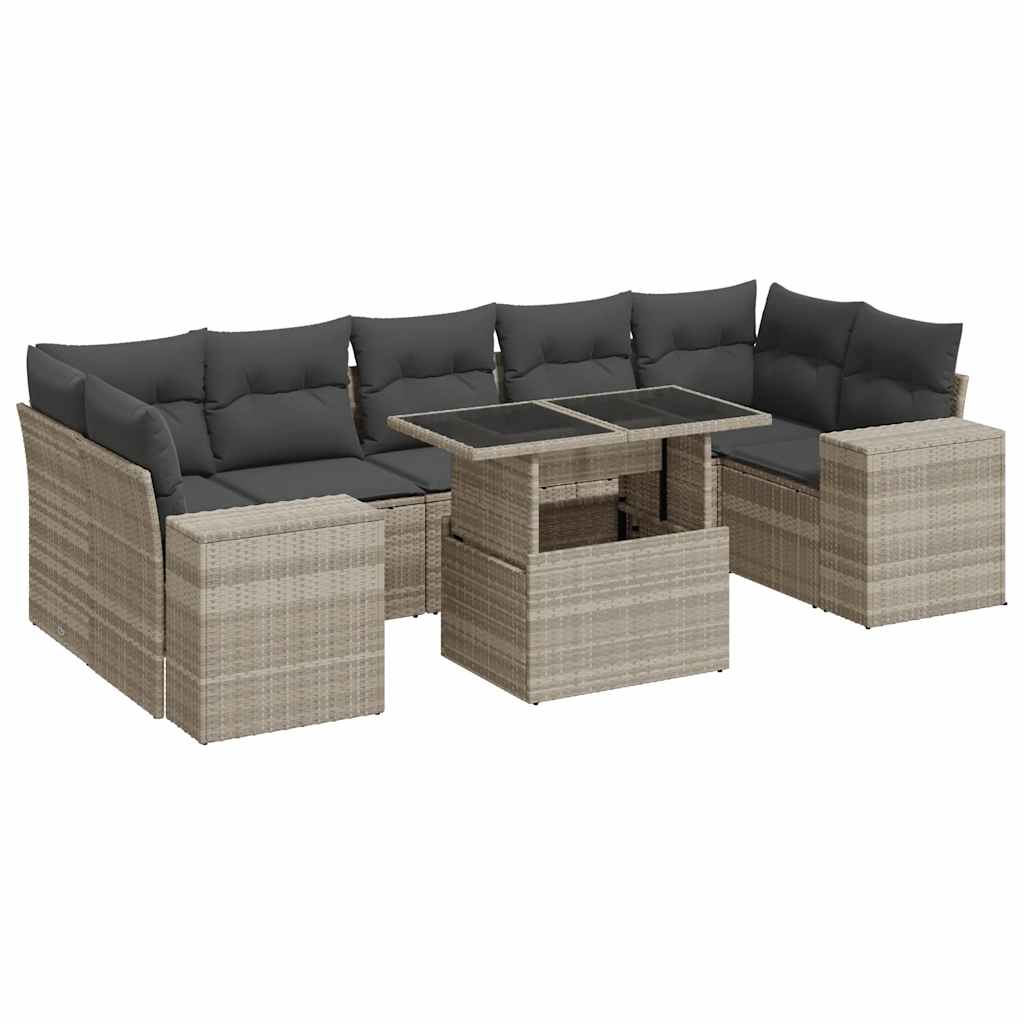 Set Divano da Giardino 8pz con Cuscini Grigio Chiaro Polyrattan 3326763