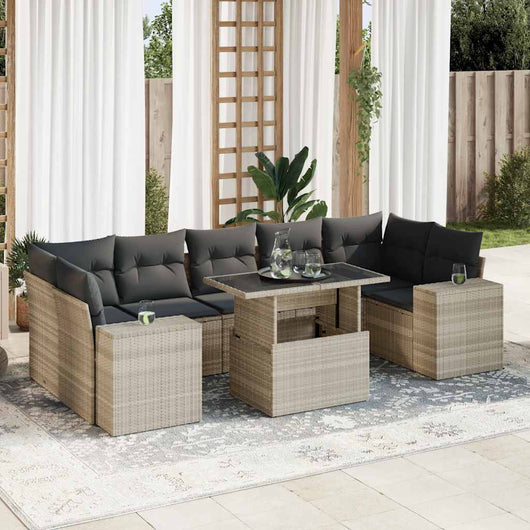 vidaXL Set Divano da Giardino 8pz con Cuscini Grigio Chiaro Polyrattan