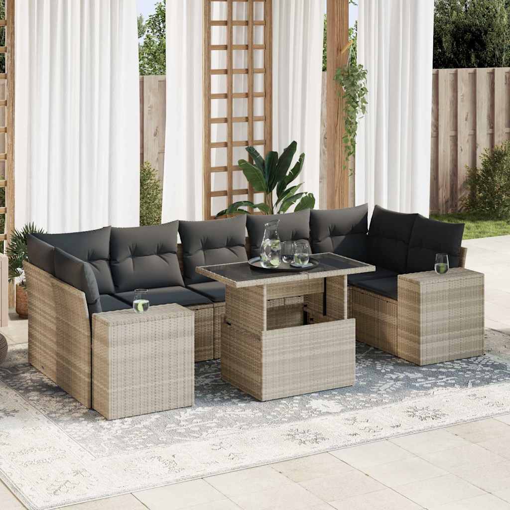 Set Divano da Giardino 8pz con Cuscini Grigio Chiaro Polyrattan 3326763