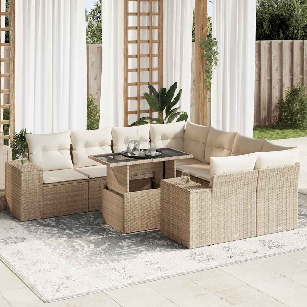 vidaXL Set Divano da Giardino 9 pz con Cuscini Beige in Polyrattan