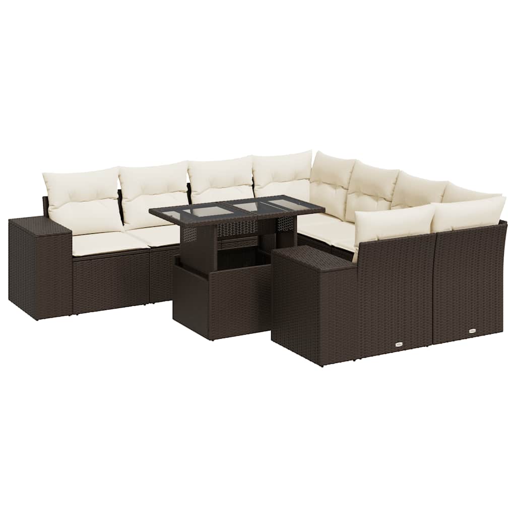 vidaXL Set Divani da Giardino 9pz con Cuscini Marrone in Polyrattan