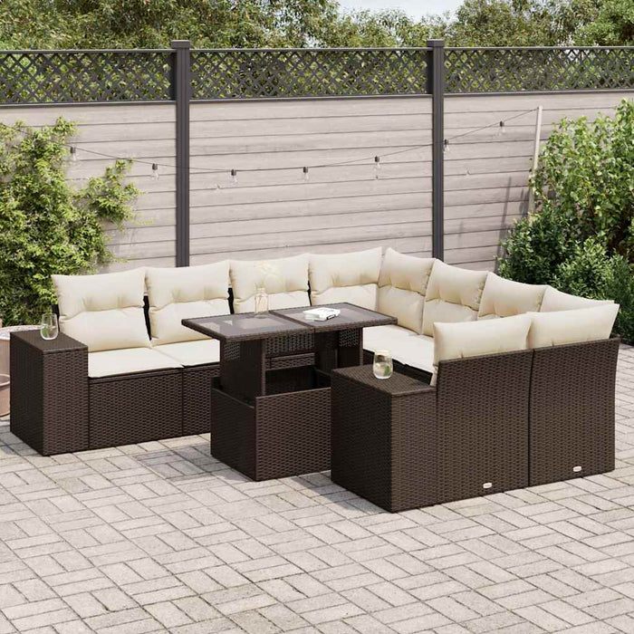 vidaXL Set Divani da Giardino 9pz con Cuscini Marrone in Polyrattan