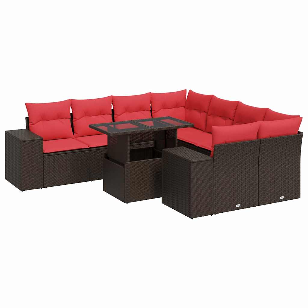 vidaXL Set Divani Giardino 9 pz con Cuscini Marrone Polyrattan Acacia