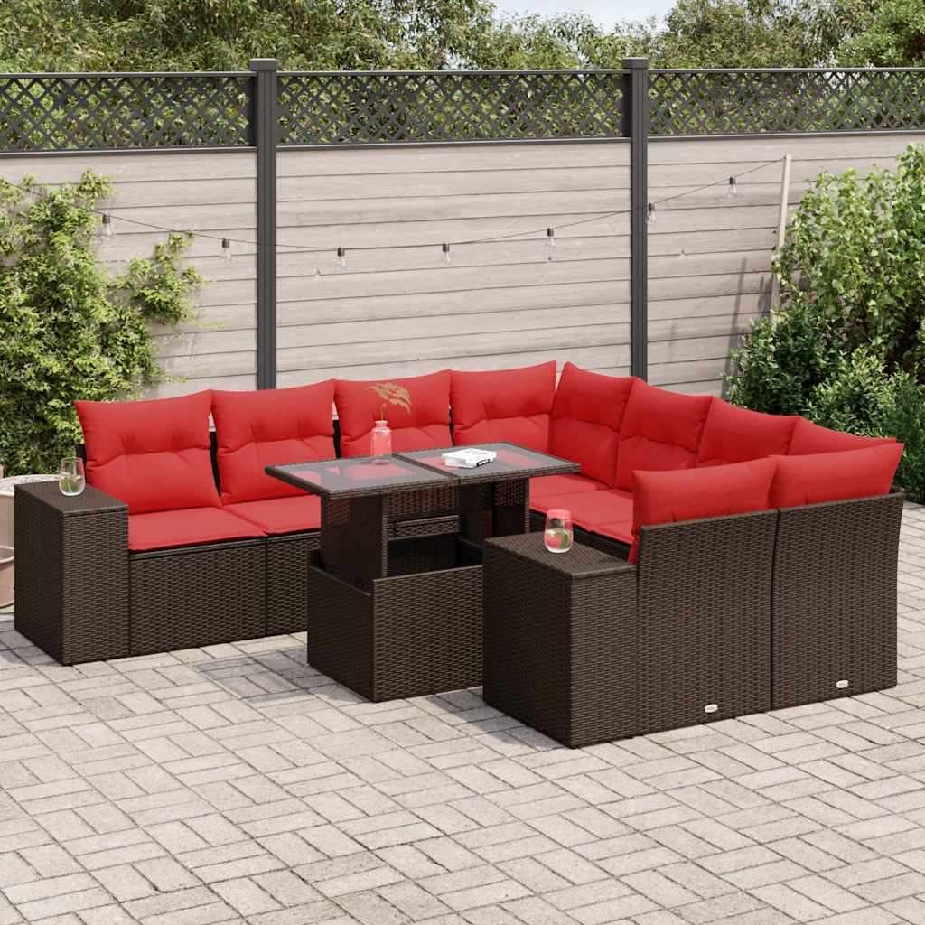 vidaXL Set Divani Giardino 9 pz con Cuscini Marrone Polyrattan Acacia