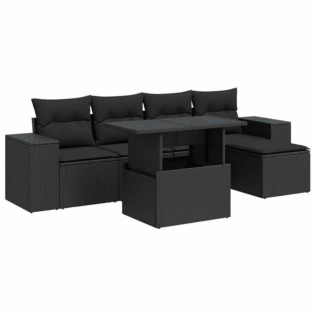 vidaXL Set Divano da Giardino 6 pz con Cuscini Nero in Polyrattan