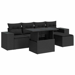 vidaXL Set Divano da Giardino 6 pz con Cuscini Nero in Polyrattan