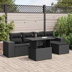 vidaXL Set Divano da Giardino 6 pz con Cuscini Nero in Polyrattan