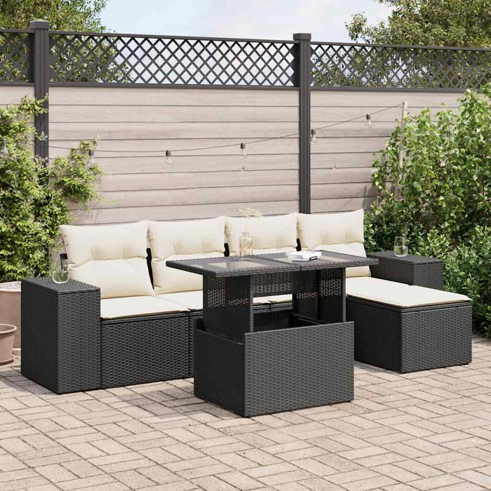 vidaXL Set Divano da Giardino 6 pz con Cuscini Nero in Polyrattan