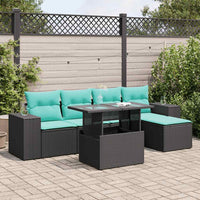 Set Divano da Giardino 6 pz con Cuscini Nero Polyrattan Acacia 3326778