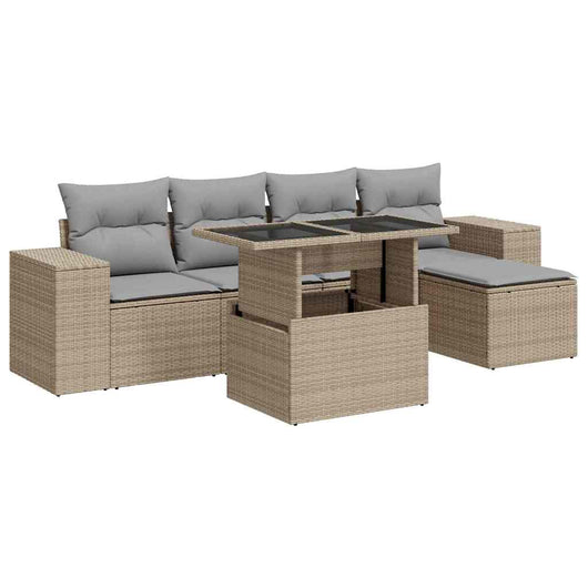 vidaXL Set Divano da Giardino 6 pz con Cuscini Beige in Polyrattan
