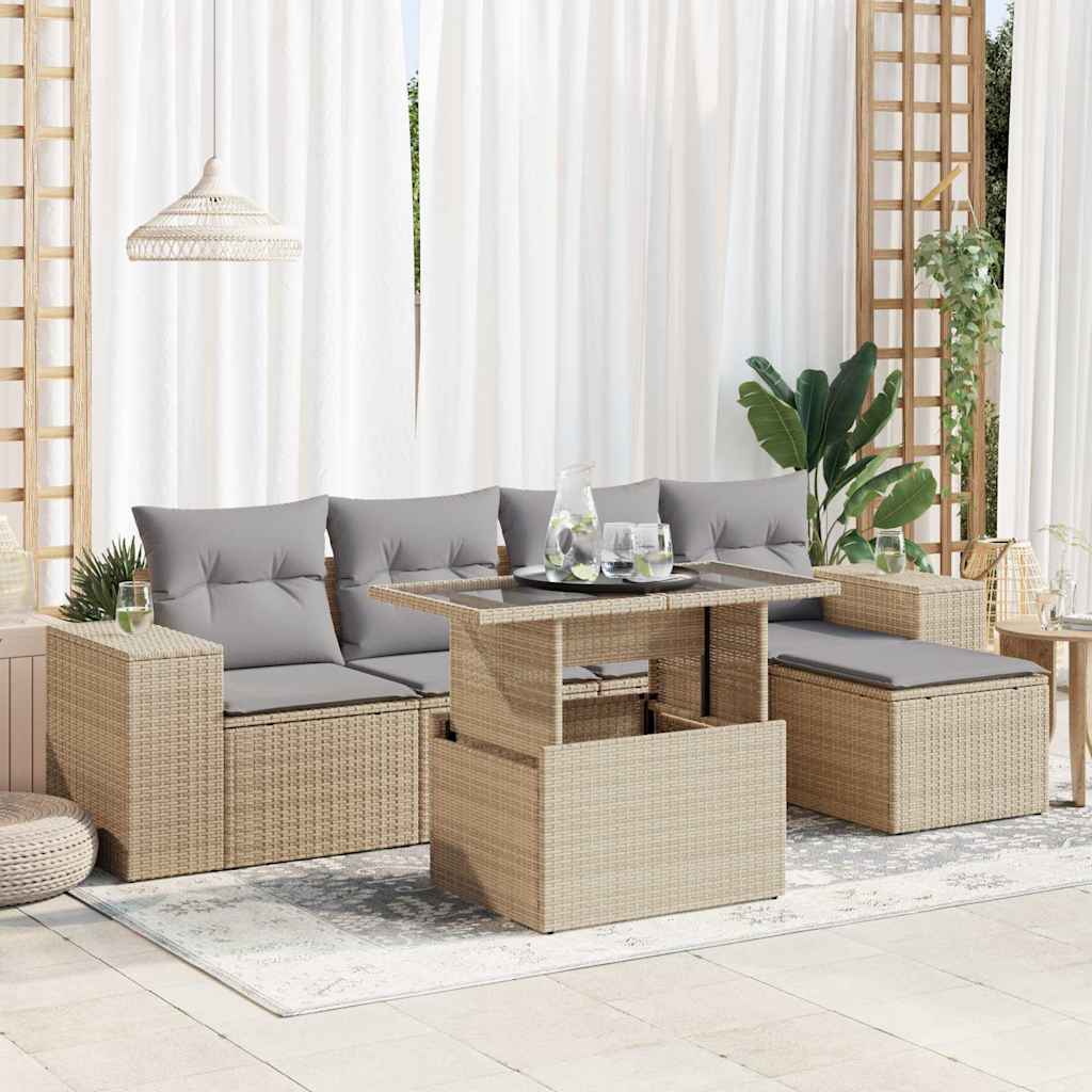 vidaXL Set Divano da Giardino 6 pz con Cuscini Beige in Polyrattan