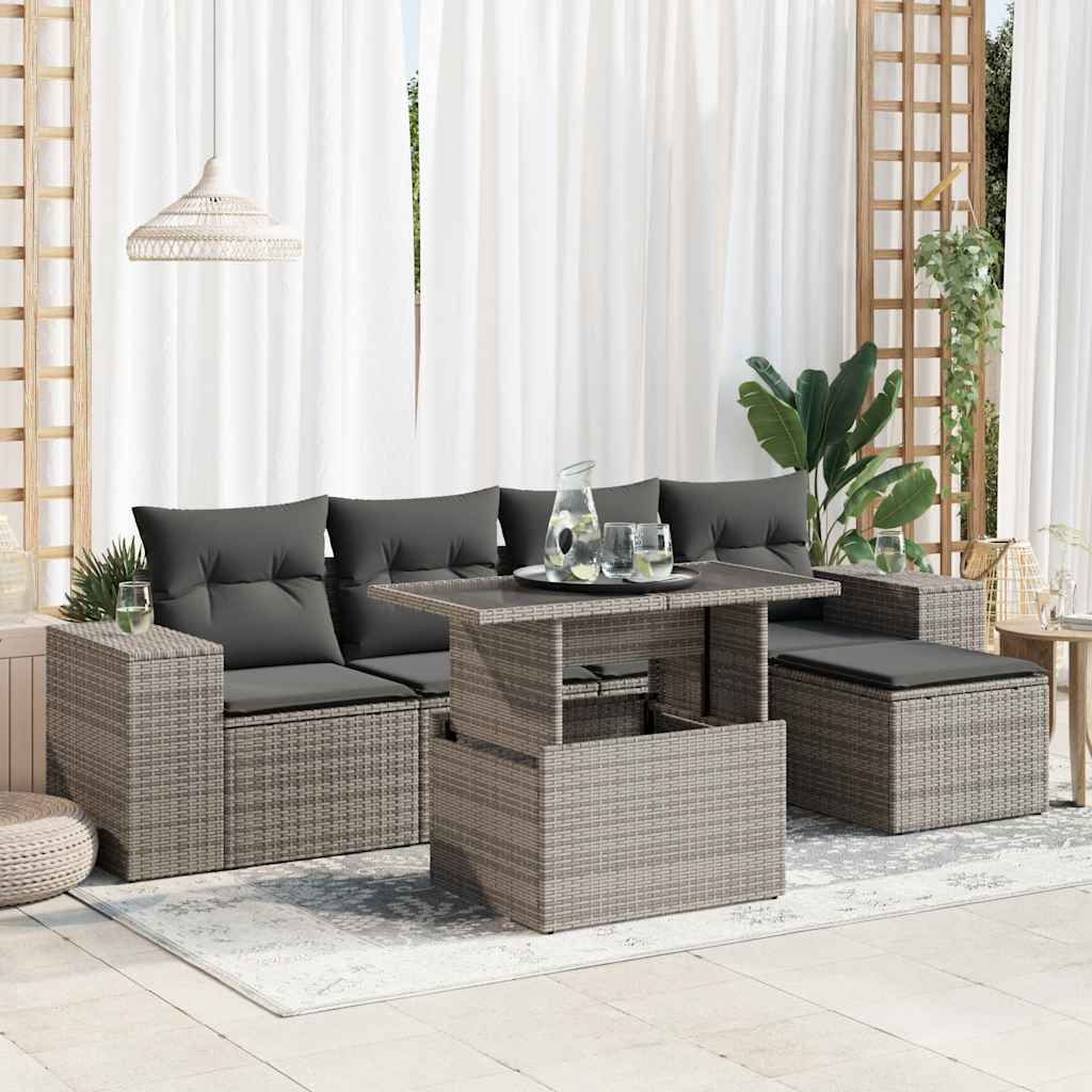 vidaXL Set Divano da Giardino 6 pz con Cuscini Grigio in Polyrattan