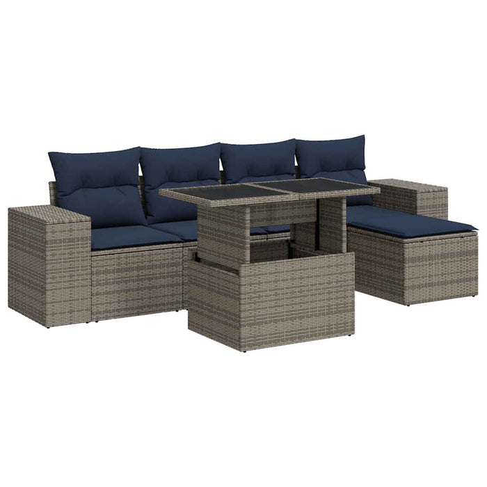 vidaXL Set Divano da Giardino 6pz con Cuscini Grigio Polyrattan Acacia