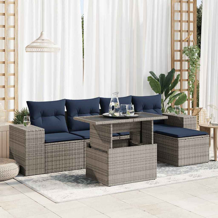 vidaXL Set Divano da Giardino 6pz con Cuscini Grigio Polyrattan Acacia