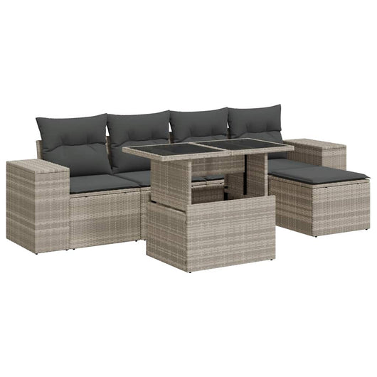 vidaXL Set Divano da Giardino 6pz con Cuscini Grigio Chiaro Polyrattan