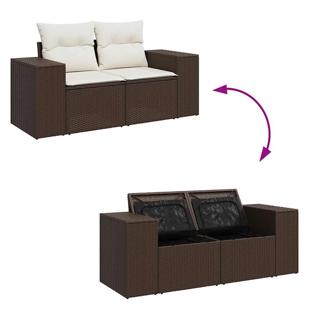 Set Divano da Giardino 6 pz con Cuscini Marrone in Polyrattan