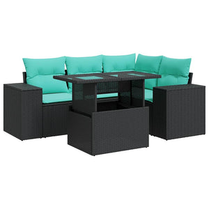 Set Divano da Giardino 5 pz con Cuscini Nero Polyrattan Acacia 3326788