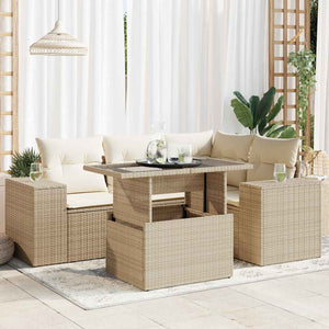 vidaXL Set Divano da Giardino 5 pz con Cuscini Beige in Polyrattan