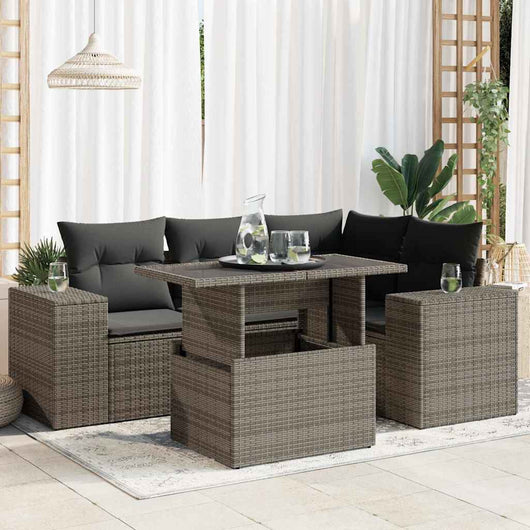 Set Divano da Giardino 5 pz con Cuscini Grigio in Polyrattan