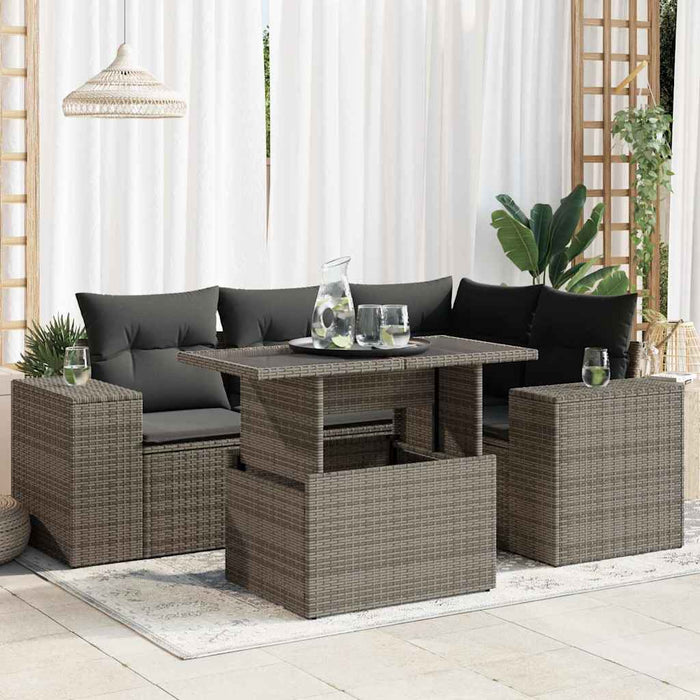 Set Divano da Giardino 5 pz con Cuscini Grigio in Polyrattan
