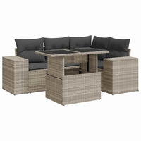 Set Divano da Giardino 5pz con Cuscini Grigio Chiaro Polyrattan
