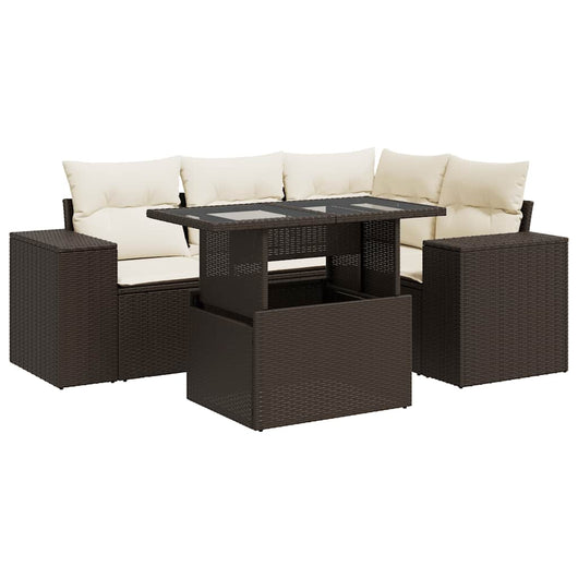 vidaXL Set Divano da Giardino 5 pz con Cuscini Marrone in Polyrattan