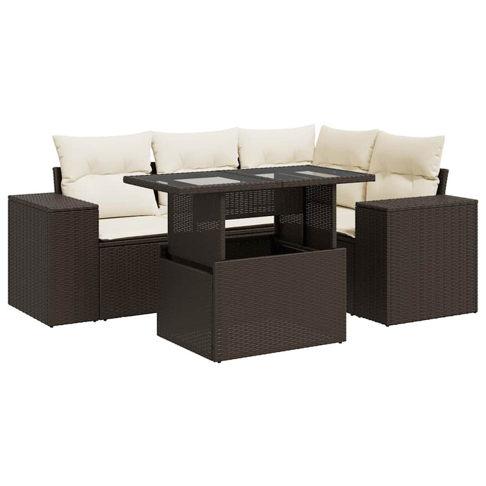 vidaXL Set Divano da Giardino 5 pz con Cuscini Marrone in Polyrattan