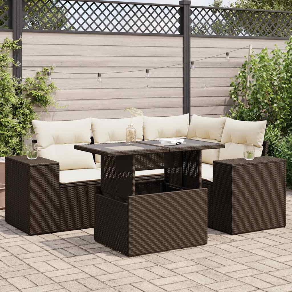 vidaXL Set Divano da Giardino 5 pz con Cuscini Marrone in Polyrattan