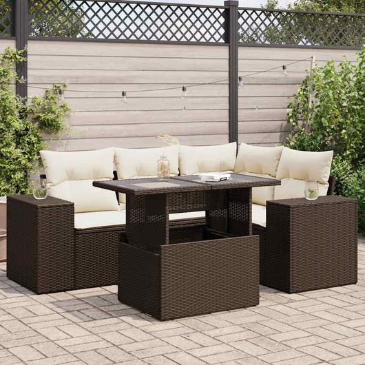 vidaXL Set Divano da Giardino 5 pz con Cuscini Marrone in Polyrattan