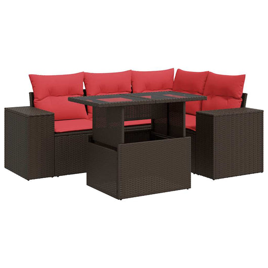 vidaXL Set Divano da Giardino 5 pz Cuscini Marrone Polyrattan e Acacia