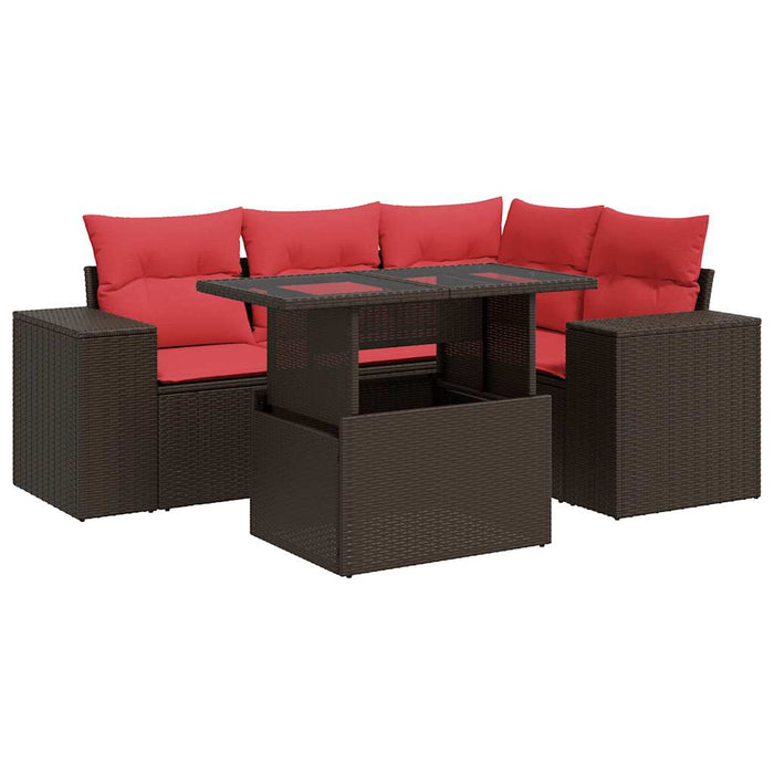 vidaXL Set Divano da Giardino 5 pz Cuscini Marrone Polyrattan e Acacia